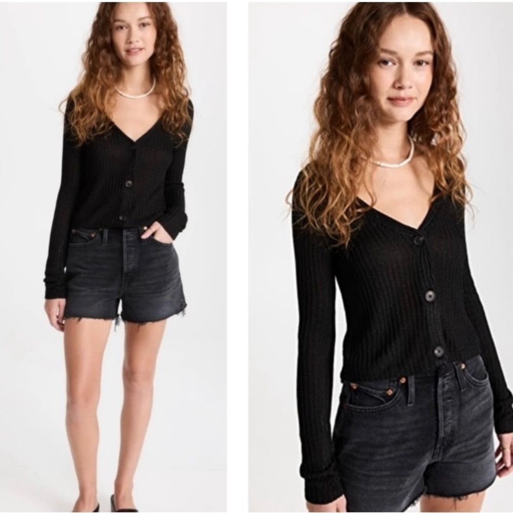 Free People Black Ribbed Button-Front Cardigan - Picture 5 of 7